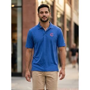 EUC -Men’s Polo Chicago Cubs Baseball Blue Stripe Polo - Size XL - Dri Fit Like